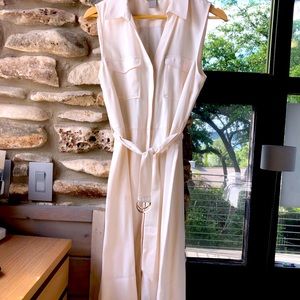 Sleeveless utility dress shift knee length/midi